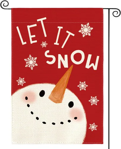 Miniatura 11 de AVOIN colorlife Azul Deja Que Nieve Muñeco de Nieve Copo de Nieve Bandera de Jardín 12 x 18 Pulgadas de Doble Cara, Bandera Decorativa de Navidad