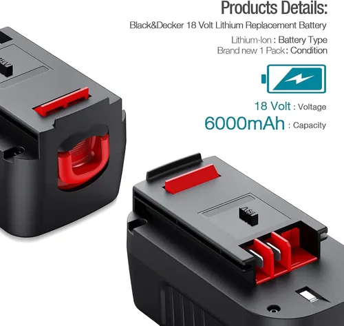 Miniatura 6 de Reemplazo de batería de iones de litio HPB18 de 6.0Ah para Black&Decker 18V Batería HPB18-OPE 244760-00 A1718 FS18FL FSB18 Firestorm Herramientas
