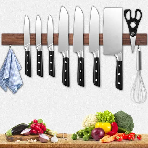 Miniatura 14 de Dmore soporte magnético para cuchillos de pared—con 4 ganchos, Sin Perforación, tira magnética negra de 23 pulgadas para cuchillos, potente estante