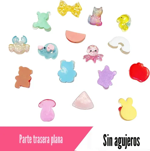 Miniatura 3 de FULUSODO Juego de adornos de 60 piezas, conjunto de adornos de resina mixta a granel con parte trasera plana