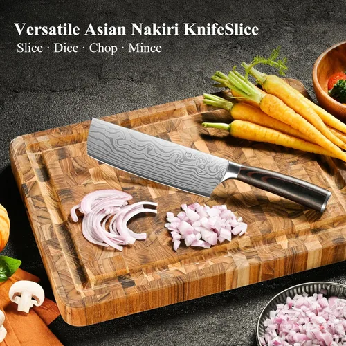 Miniatura 4 de Cuchillo Nakiri Sunnecko de 7 pulgadas, cuchillo de cocina de acero inoxidable de alto carbono, cuchillos de cocina súper afilados con funda y caja