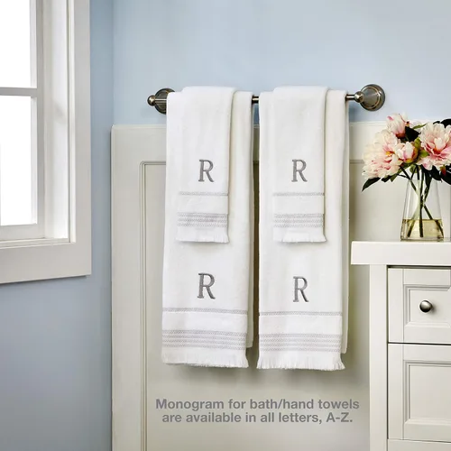 Miniatura 5 de SKL Home Toalla de baño casual con monograma, S, 28 x 54 pulgadas, color blanco