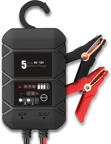 BYGD Cargador de batería inteligente 5A 6v 12v automotriz, cargador de batería de flotador de ciclo profundo, desulfador de batería de reparación