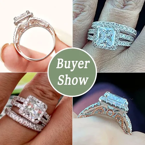 Miniatura 8 de Wuziwen Anillo de compromiso de 4 quilates para mujer, plata de ley, circonita cúbica, anillo de boda