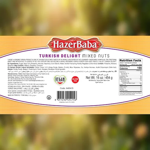 Miniatura 2 de Hazer Baba Delicias Turcas, Caja de bocadillos gourmet con nueces mixtas y sabor a vainilla, bocadillo tradicional vegano, Lokum turco, dulces
