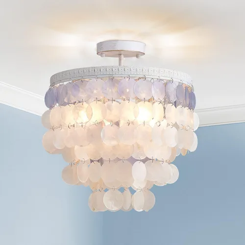 Miniatura 11 de AGV LIGHTING CL008S Capiz Seashell Lámpara de Techo, Montaje al Ras, D13 x H15, 3 Luces, Marco con Acabado Cromado; Perfecto para Sala de Estar