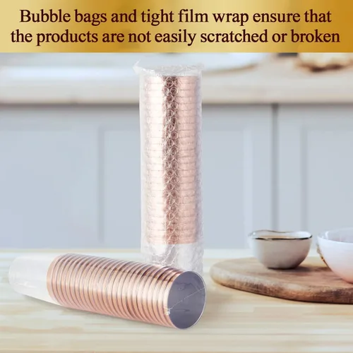 Miniatura 6 de Vplus Paquete de 150 vasos de plástico transparente reutilizables con borde de oro rosa de 12 onzas, vasos desechables de plástico resistentes