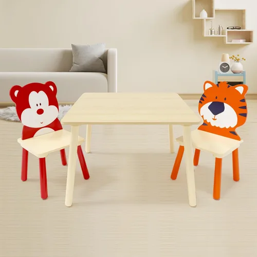 Miniatura 4 de Juego de mesa y silla para niños, juego de mesa de madera para niños con 2 sillas, mesa de actividades adorablemente animales para leer, dibujar, B