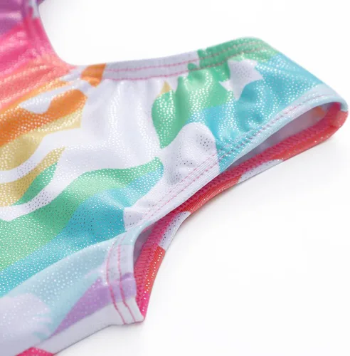 Miniatura 64 de HOZIY - Leotardos de gimnasia con pantalones cortos brillantes para niñas pequeñas; estampados de unicornio, aurora, arco iris, sirena, dinosaurio