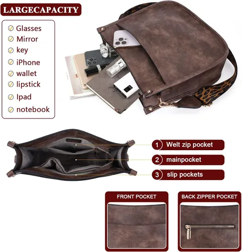 Miniatura 3 de HKCLUF Bolso cruzado para mujer, 2 piezas, de cuero, con 2 correas ajustables de leopardo, bolsa cruzada