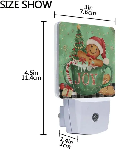 Miniatura 4 de Wusikd Juego de 2 luces de noche de hombre de jengibre de Navidad, con forma de copo de nieve, enchufables, luces nocturnas LED para dormitorio