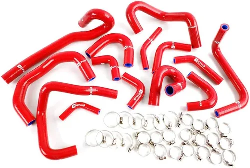 Kit de abrazaderas de manguera de silicona para refrigerante y calentador de radiador, compatible con Nissan Skyline GTR R33 R34 Rb26DET (rojo, con