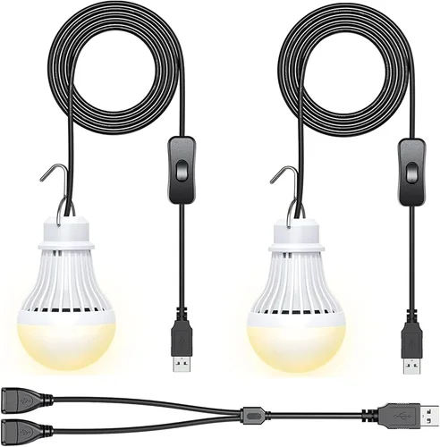 Miniatura 9 de Paquete de 2 bombillas de luz USB, linterna de luz LED USB para acampar, luz de tienda con cable de 8.2 pies de longitud extra y cable USB en Y