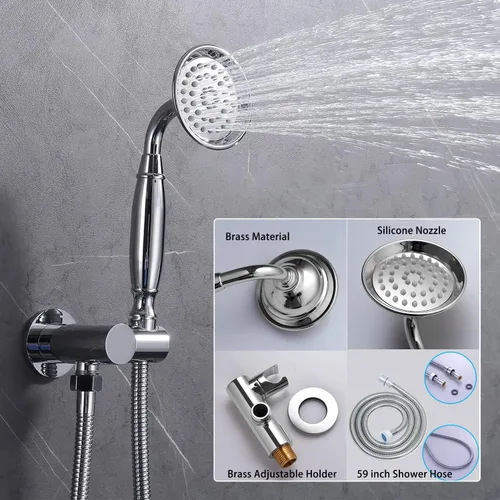 Miniatura 3 de Sistema de ducha cromado de 8 pulgadas, juego de grifo de ducha montado en la pared con chorros de cuerpo, sistema de ducha de lluvia de 3 funciones