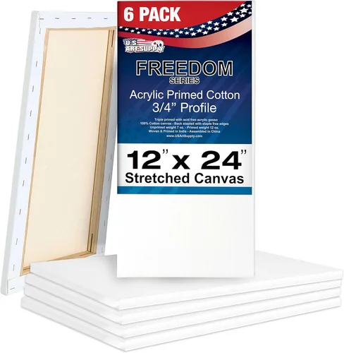 Miniatura 12 de U.S. Art Supply Lienzos estirados de 8 x 24 pulgadas para pintar, imprimado triple de 12 onzas, paquete de 6 unidades, perfil blanco en blanco
