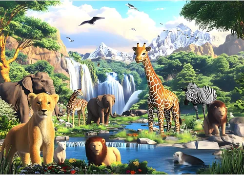 Rompecabezas de 1000 piezas para adultos, rompecabezas de mundo animal, 1000 piezas, leones, elefantes, jirafa, animales, juegos, rompecabezas