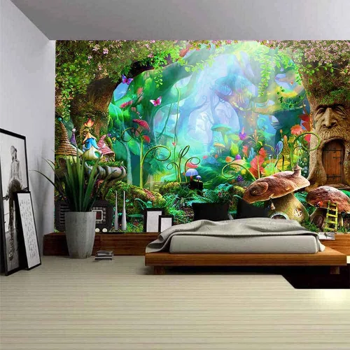 Miniatura 2 de Aidatain Tapiz de bosque de cuento de hadas, para colgar en la pared, diseño de hongos, de franela, grande, 80 x 60 pulgadas, tapices de paisaje