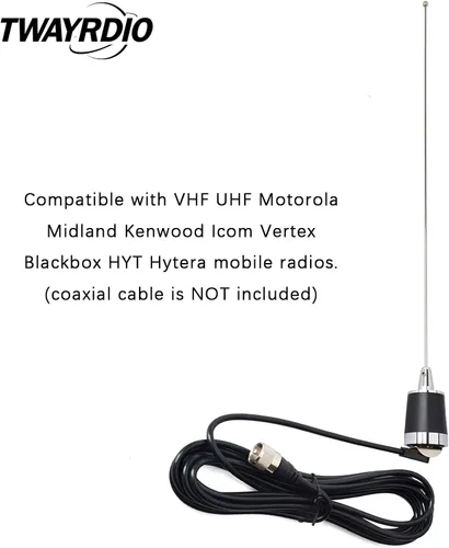 Miniatura 5 de TWAYRDIO Antena NMO de Doble Banda, Antena Bidireccional de 144MHz VHF y 430MHz UHF para Radios Móviles Motorola Kenwood Icom Vertex Blackbox HYT