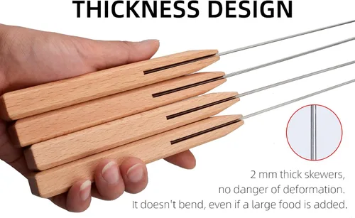 Miniatura 7 de Kabob - Brochetas de 23 pulgadas de largo, acero inoxidable pesado de 2/5 pulgadas de ancho con mango de madera, perfecto para Koobideh Kebab