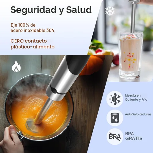 Miniatura 5 de Consciot - Batidora de mano de inmersión 4 en 1 Max 1100W, batidora de palo con eje de licuadora enteramente de acero inoxidable, control