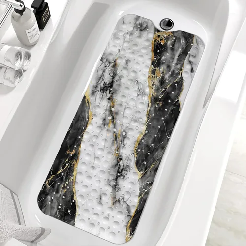 Blcak - Tapete antideslizante para bañera de mármol dorado y blanco, tapete de baño antideslizante para ducha, tapete de ducha grande lavable para