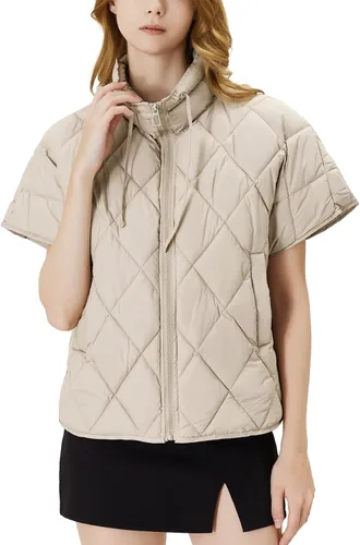 Miniatura 2 de Ogfao Chaleco acolchado de manga corta para mujer, chaleco ligero, chaqueta acolchada con bolsillos