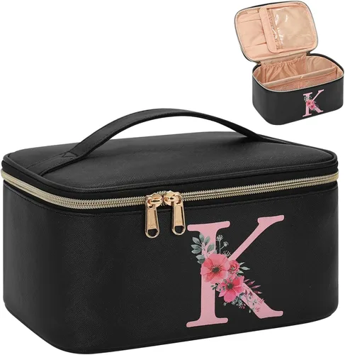 Miniatura 80 de OCHEAL Bolsa de maquillaje personalizada, bolsa de maquillaje beige para mujer, kit de aseo de viaje con monograma, organizador de cosméticos listo