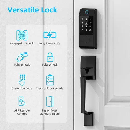 Miniatura 6 de Cerradura inteligente Wi-Fi con juegos de asas, cerradura de puerta de entrada sin llave Miuedo para puerta delantera, compatible con Alexa y Google