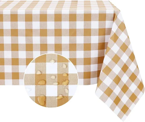 Miniatura 15 de Romanstile Mantel rectangular de vinilo, 100% impermeable, mantel de plástico a cuadros de búfalo, resistente y lavable para exteriores, campamento