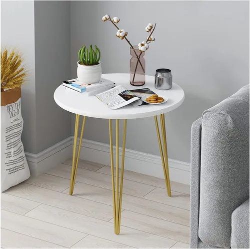 Mesa de Centro - Mesa de centro redonda pequeña con trípode de metal, mesa auxiliar nórdica simple, mesa auxiliar de sofá de mesa de MDF para sala