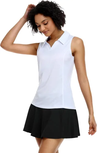 Miniatura 2 de COOrun Polo de golf para mujer, sin mangas, de secado rápido, ligero, cuello en V, con cuello en V