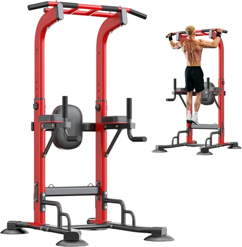 Miniatura 8 de SogesHome Barra de dominadas y estación de inmersión, equipo de gimnasio en casa ajustable resistente para entrenamiento de fuerza, barra de Negro