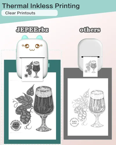 Miniatura 3 de Mini impresora portátil, impresora de pegatinas sin tinta con 8 rollos de papel, mini impresora térmica inalámbrica Bluetooth compatible con iOS +
