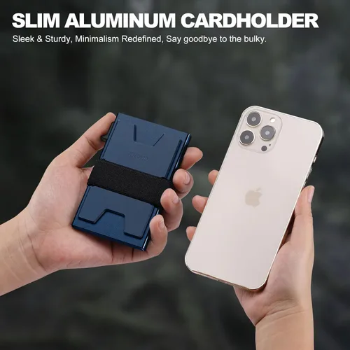 Miniatura 14 de Cartera delgada de aluminio para hombre, placa trasera expandible duradera, bloqueo RFID, billetera desplegable de metal minimalista, con capacidad