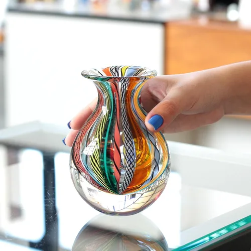 Miniatura 4 de Ca D Oro Florero Pequeño Boho con Cañas Azul/Verde Soplado a Mano Estilo Murano Art Glass - Modelo Nº 3