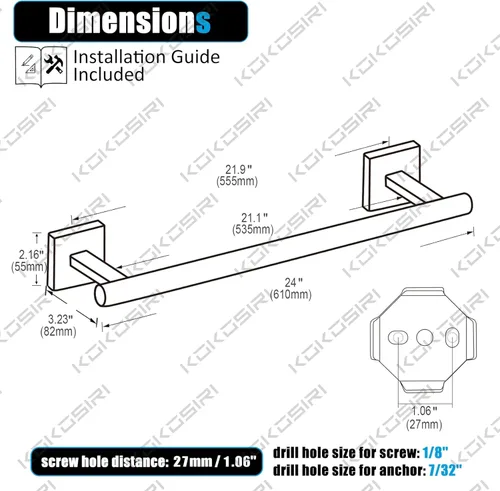 Miniatura 2 de KOKOSIRI Barra de toallas de baño, soportes de toallas de baño para inodoro, armario de cocina, montaje en pared, 24 pulgadas, acero inoxidable Oro