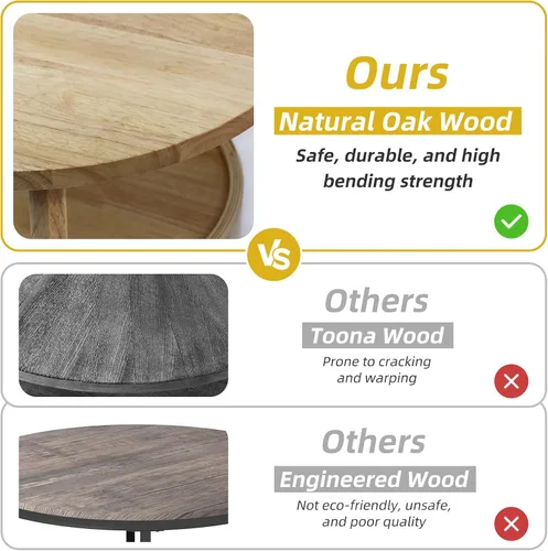 Miniatura 3 de Mesa auxiliar redonda con almacenamiento y cajón oculto, mesa auxiliar de madera natural de 20 pulgadas de profundidad x 20 pulgadas de alto