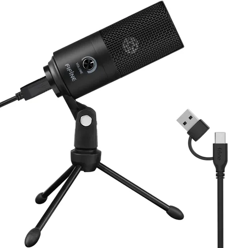 FIFINE Micrófono USB, Micrófono de condensador de metal para grabar en MAC OS, Windows, Micrófono cardioide para laptop para grabar voces,
