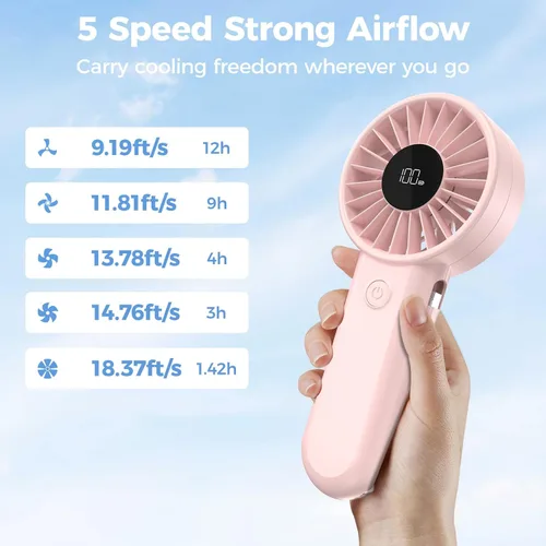 Miniatura 3 de AMACOOL Ventilador de mano portátil, motor de alta potencia, viento de 5 velocidades, enfriamiento de 12 horas, mango cómodo ergonómico, recargable