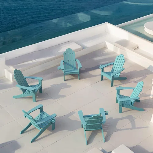 Miniatura 31 de LUE BONA HDPS Sillas Adirondack Set de 2, Silla para Hoguera al Aire Libre Resistente a la Intemperie con Portavasos, Silla Moderna de Plástico