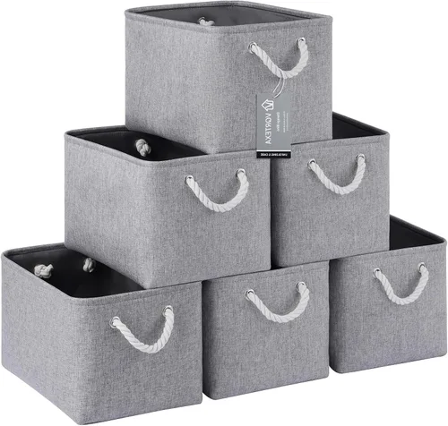 Miniatura 50 de Cestas de almacenamiento para estantes de 11.8 x 7.9 x 5.2 pulgadas, contenedores de almacenamiento plegables de tela con asas, organizador