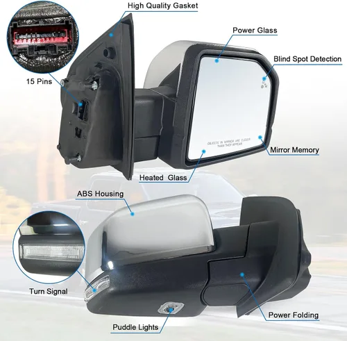 Miniatura 2 de Espejo lateral derecho del pasajero con vidrio eléctrico, calefactado, luces de charco, detección de punto ciego, señal de giro, memoria de espejo