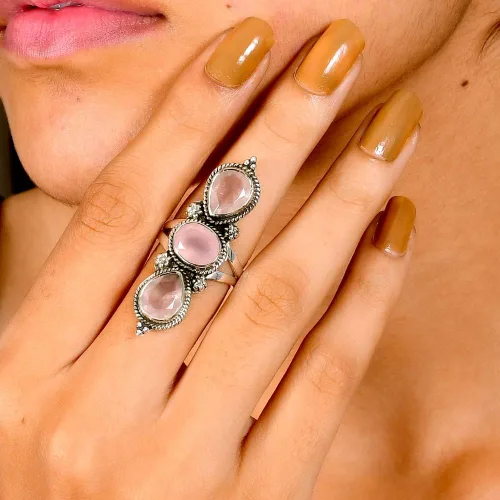 Miniatura 2 de AUDRIELLE Anillo de plata de ley 925, piedra preciosa hecha a mano, ajustable