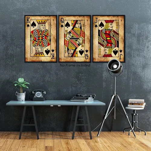 Miniatura 4 de Cartas de juego retro para pared, arte de pared de póquer, impresiones en lienzo de Joker Jack, Queen King, pintura artística de poker vintage
