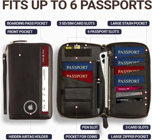 Miniatura 2 de Organizador de Documentos de Viaje - Funda RFID para Cartera de Pasaporte, Soporte Familiar para ID de Muñequera