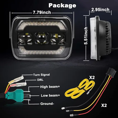 Miniatura 7 de Faros delanteros 5x7 7x6 H6054 con señal de giro amarilla blanca DRL para Jeep Wrangler YJ Cherokee XJ Ford Chevy GMC Toyota Nissan Pickup Truck