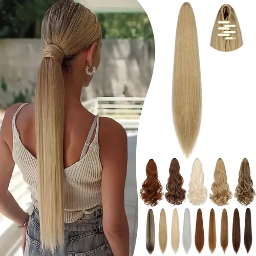 Miniatura 25 de Extensión de cola de caballo de 18 pulgadas, 20 pulgadas, larga, rizada, ondulada, recta, con clip, de aspecto natural, extensión de cabello