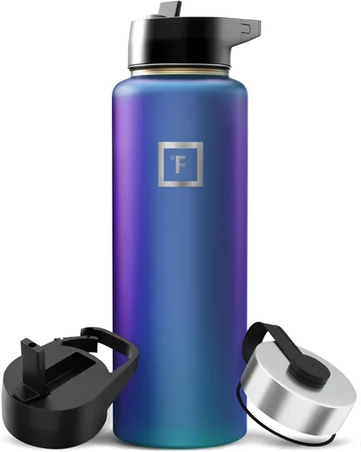IRON °FLASK Frasco de hidratación para acampar y senderismo con pajilla, botella de agua deportiva de acero inoxidable con aislamiento de boca ancha