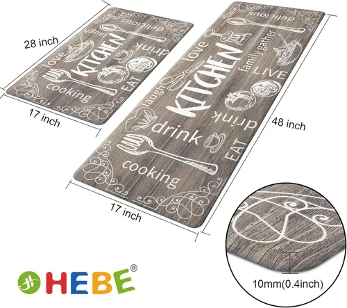 Miniatura 2 de HEBE Juego de 2 tapetes de cocina gruesos y antifatiga acolchados para el suelo, alfombras impermeables antideslizantes, cómodos tapetes de chef
