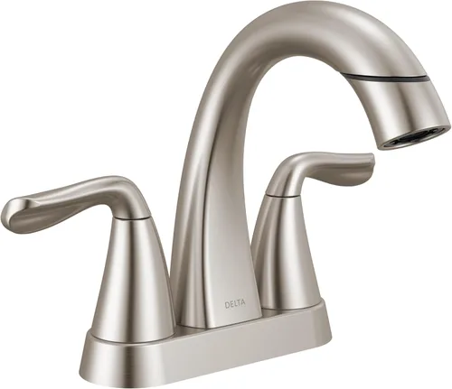 Miniatura 11 de Delta Arvo Centerset Grifo de baño, grifo de baño de 2 manijas negro mate, grifo de lavabo de baño Delta, grifo de baño negro de 3 agujeros, grifo